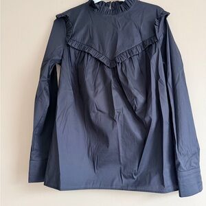 Women's black Ruffle Yoke Long-Sleeve Blouse